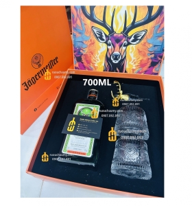 HỘP QUÀ JAGERMEISTER 700ML/1000ML + 2 Ly Whisky + 1 đầu rót rượu - HỘP HƯƠU CAM
